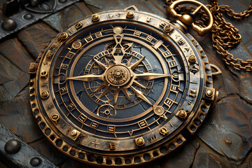 Fototapeta premium 3D renderin of Illustration fantasy dieselpunk solar system model astrolabe steampunk high quality photo