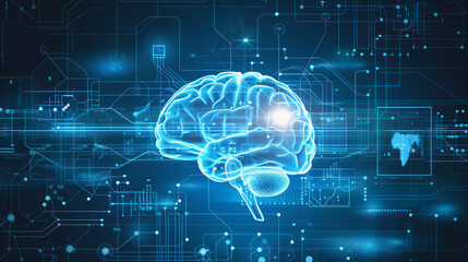 Abstract background depicting digital technology and circuits with brain