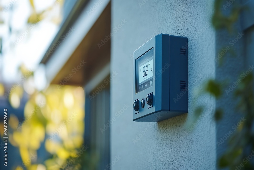 Wall mural minimal ai-powered smart meter displaying energy usage, soft natural light, ample copy space around 