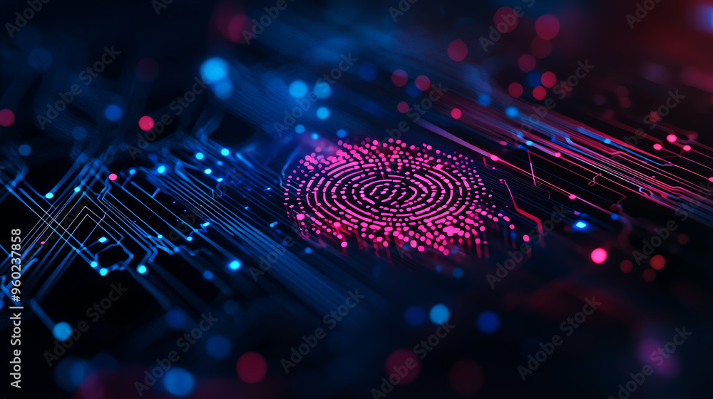 Wall mural a digital fingerprint illuminated in vibrant colors, representing advanced technology and security i