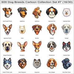 Obraz premium Cute Dog Breeds Cartoon Characters Sticker Bundle Collection Set 7 of 600 Dog Faces Isolated Part 16