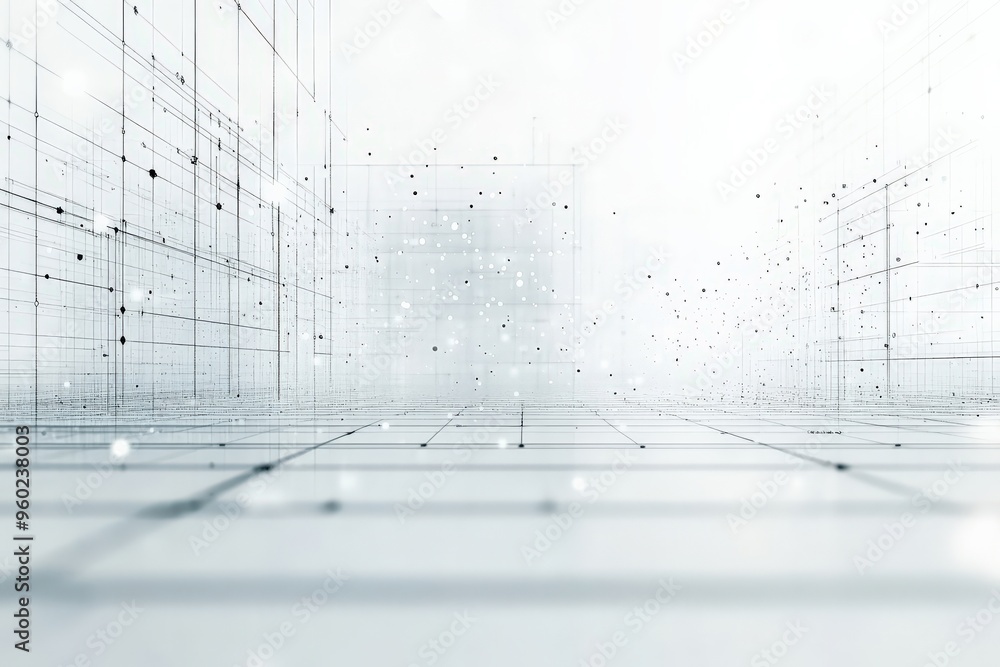 Wall mural minimal ai-controlled smart grid interface on a clean white screen, soft light, ample blank space su