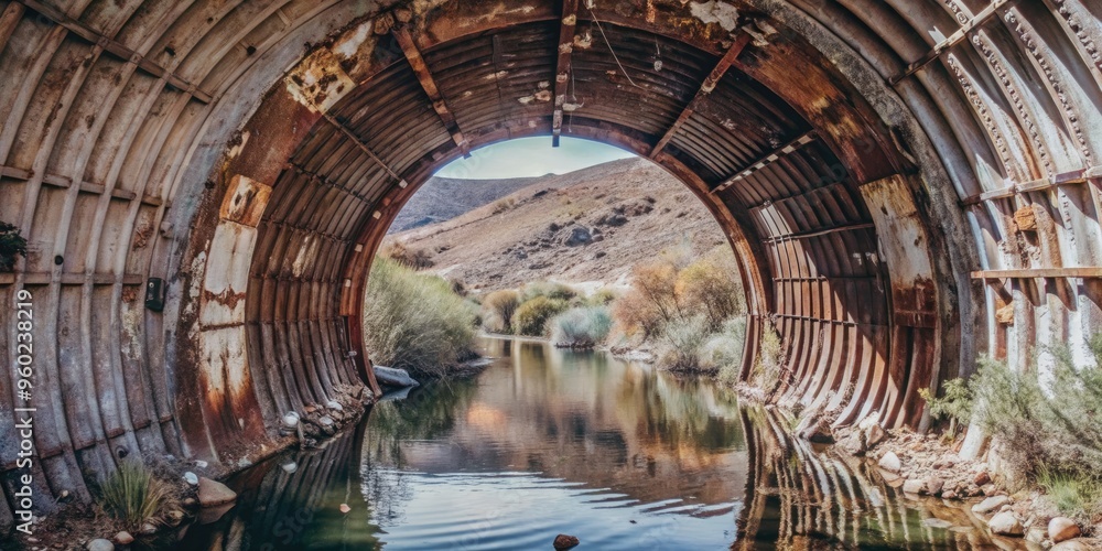 Wall mural Tunnel view leading to a serene landscape.