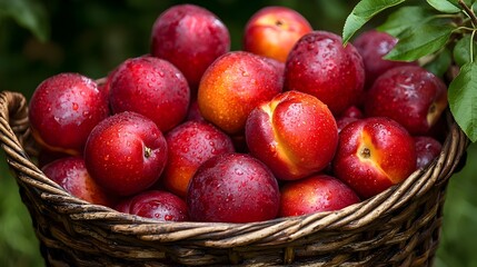 Succulent Nectarines in a Rustic Basket,Freshly Harvested from the Orchard