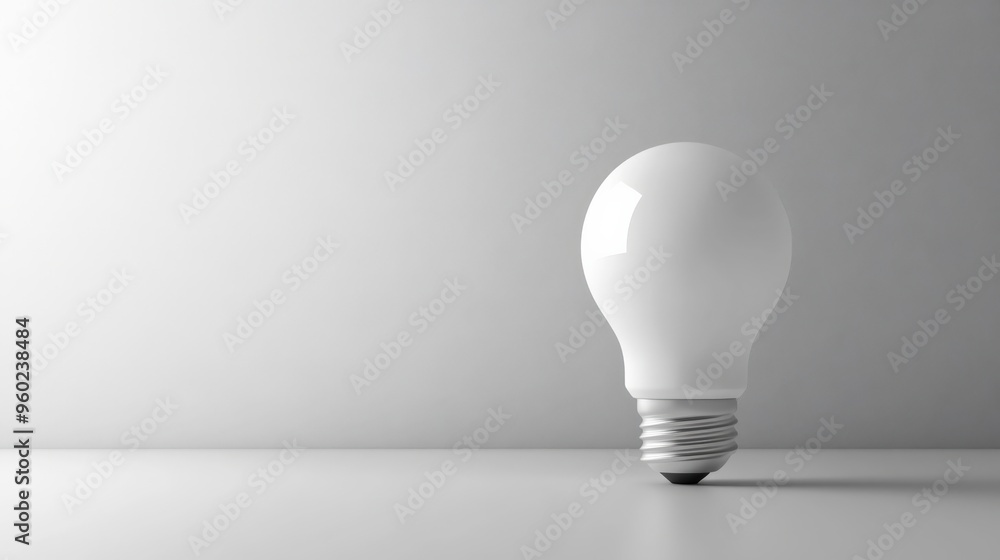 Wall mural single ai-powered energy-efficient light bulb on a clean white surface, minimal scene with ample bla