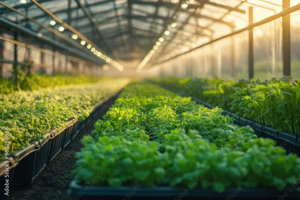 Canvas Prints minimal ai-controlled smart farm with vertical gardens, soft morning light, abundant empty space for