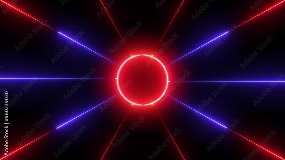 Poster red and green color glowing neon pattern animated, neon line and seamless looped animation on black 