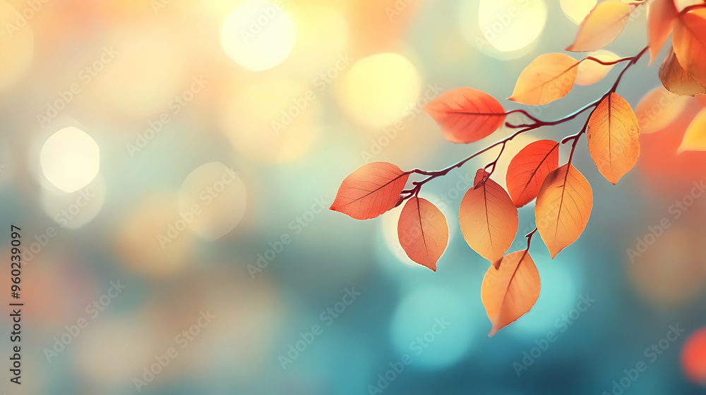 Poster a serene background featuring autumn leaves with soft bokeh lights.