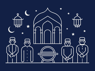 Mehfil-e sama or qawwali Night concept, gathering for spiritual listening vector outline icon, Muslim marriage Symbol, Islamic wedding customs Sign, Pakistani matrimony stock illustration
