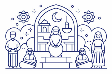 Mehfil-e sama or qawwali Night concept, gathering for spiritual listening vector outline icon, Muslim marriage Symbol, Islamic wedding customs Sign, Pakistani matrimony stock illustration
