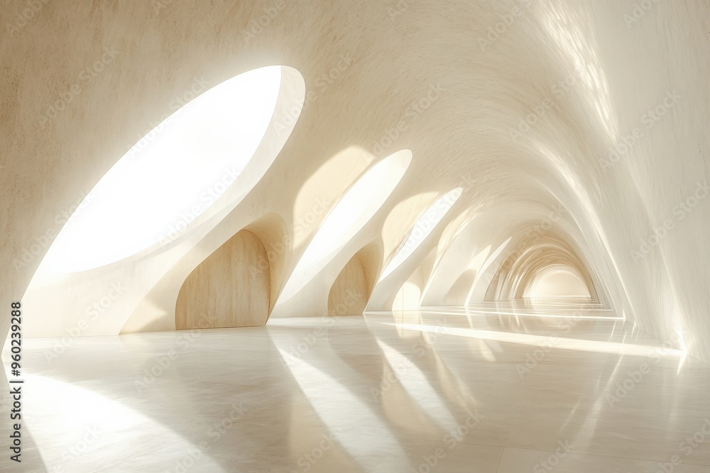 Poster minimal ai-powered building with sustainable architecture, soft light, ample empty space surrounding