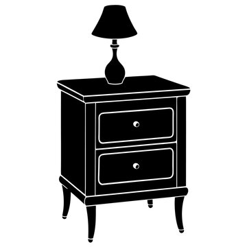 recommend clip art: Nightstand silhouette black line art vector art illustration on white background 