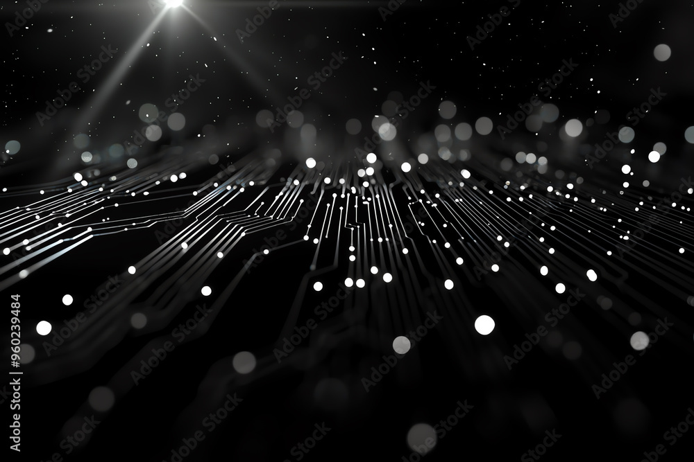 Poster abstract digital background featuring glowing circuits and particles, conveying technology and innov
