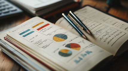 Handwritten Business Notes with Charts and Graphs