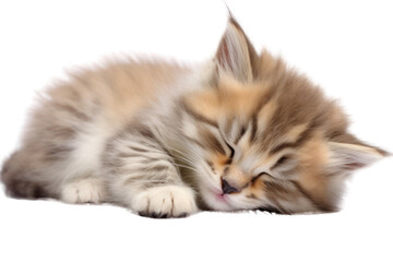 Cute, fluffy, sleeping kitten on a white background