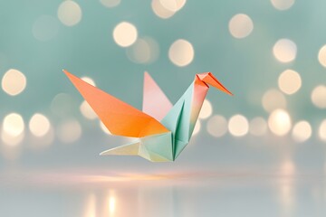 Origami Crane in Soft Focus with a Light Blue Background © faiz
