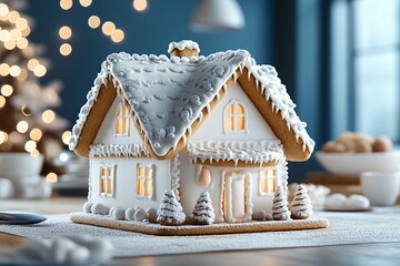 Gingerbread House with Icicle Decorations and Glowing Windows