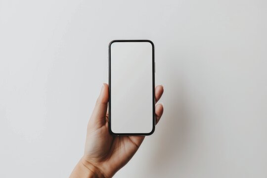 Hand Holding Smartphone with Blank White Screen - Ideal for App Mockups, Presentations, and Advertising Designs