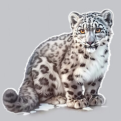 Beautiful Colored Stickers with Snow Leopard Design, Cute Wild Animal Graphic Resource for Creative Project, Ai Generative