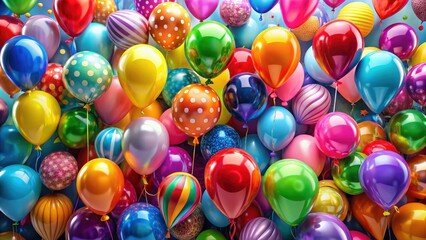 Colorful balloons in various shapes and sizes, perfect for birthday party decorations