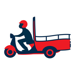 three-wheeled motorbike with open storage delivery transport with man in flat design