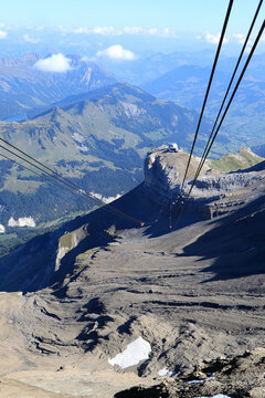 Cable car route high in the mountains
