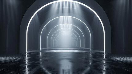 Naklejka premium Futuristic Illuminated Arched Tunnel
