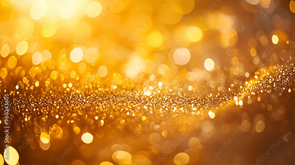 Poster a shimmering golden background with bokeh effects.