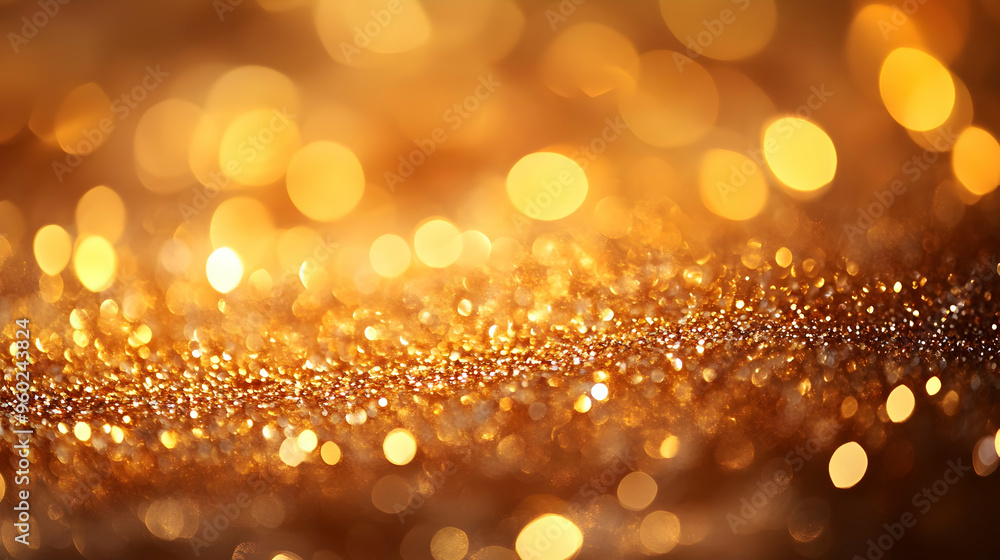 Poster a shimmering golden bokeh background with soft glimmering lights.