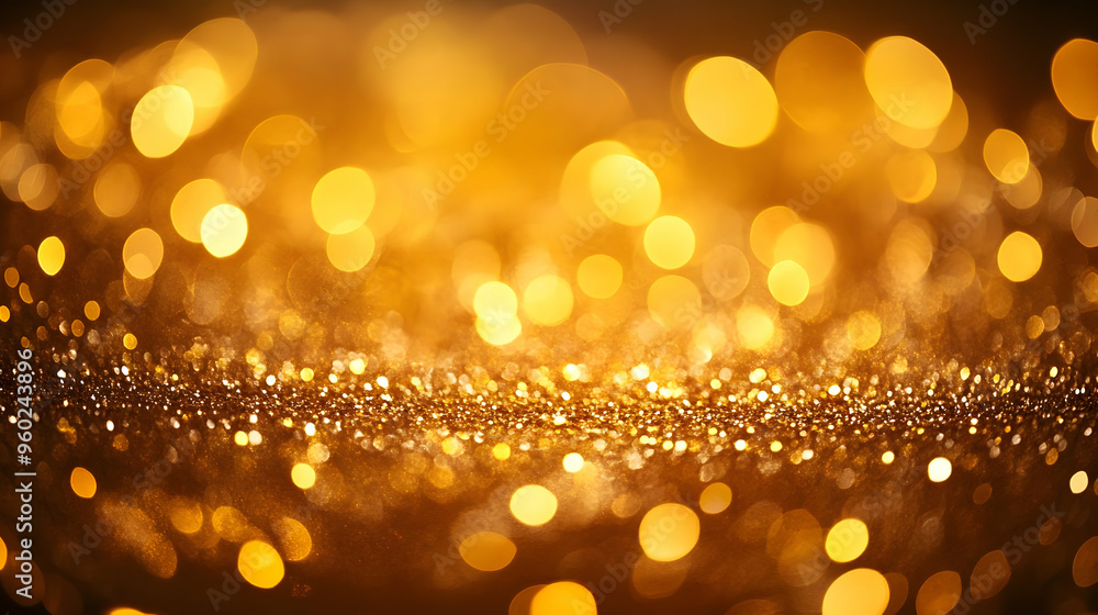 Poster a shimmering golden bokeh background with sparkling effects.
