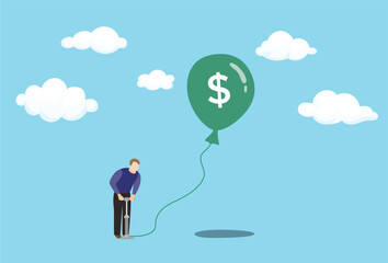 Inflation concept with man pumping air with tire pump into floating balloon with $ US dollar symbol representing rising prices in the sky stock illustration
Inflation concept with man pumping air with