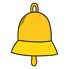 Hand drawn cartoon Christmas golden bell on white background.