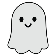 Hand drawn cartoon cute halloween ghost on white background.
