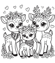 Deer family kid coloring page design 