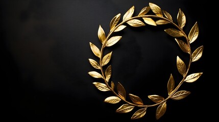 Elegant Golden Laurel Wreath on Black Background Signifying Victory and Prestige