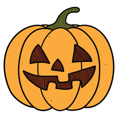 Hand drawn cartoon halloween pumpkin on white background.