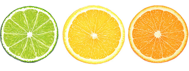 slice of orange, lemon, and lime slices on a transparent background