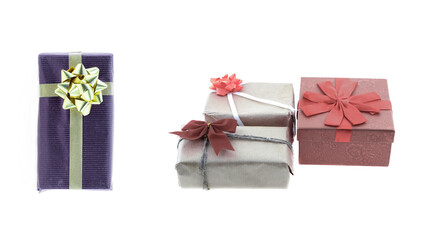 gift box set on isolated background, birthday gift with bow