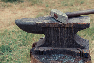 anvil and hammer heavy basic blacksmith tool, traditional way of making metal products
