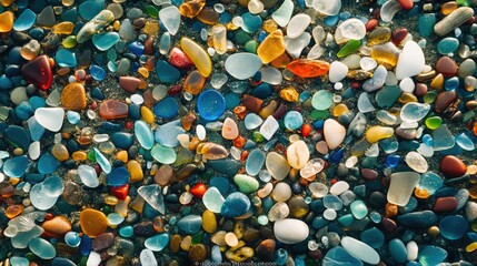 Aerial shot showing the full extent of the colorful sea glass on Glass Beach.