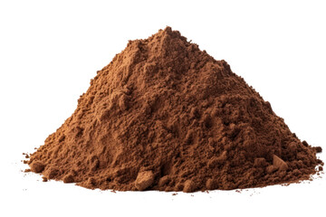 Brown sandy loam isolated on a white background shows a friable texture. Suitable for growing plants