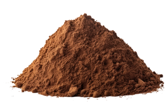 Brown sandy loam isolated on a white background shows a friable texture. Suitable for growing plants