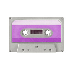 Cassette from portable 80's, 90's style retro player in grey and purple colors. Watercolor illustration isolated on white in realistic style for websites, posters for theme party