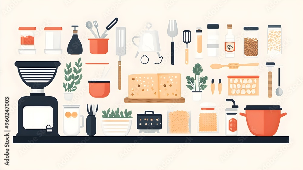 Wall mural flat design of a food blog with icons representing different recipe categories