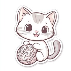Obraz premium Adorable cartoon kitten playing with a yarn ball, perfect for pet lovers and cute animal illustrations.