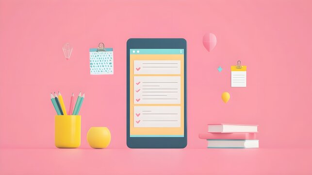 Flat design of a to-do list app with simple, intuitive task management and reminders