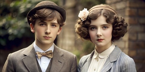 two teenagers with hairstyle and outfit of the 1910