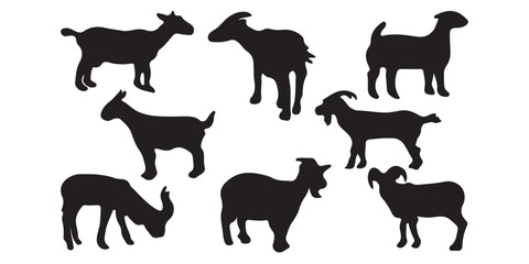 Set of Black Goat Vector Illustrations for Design Projects on a white background 

