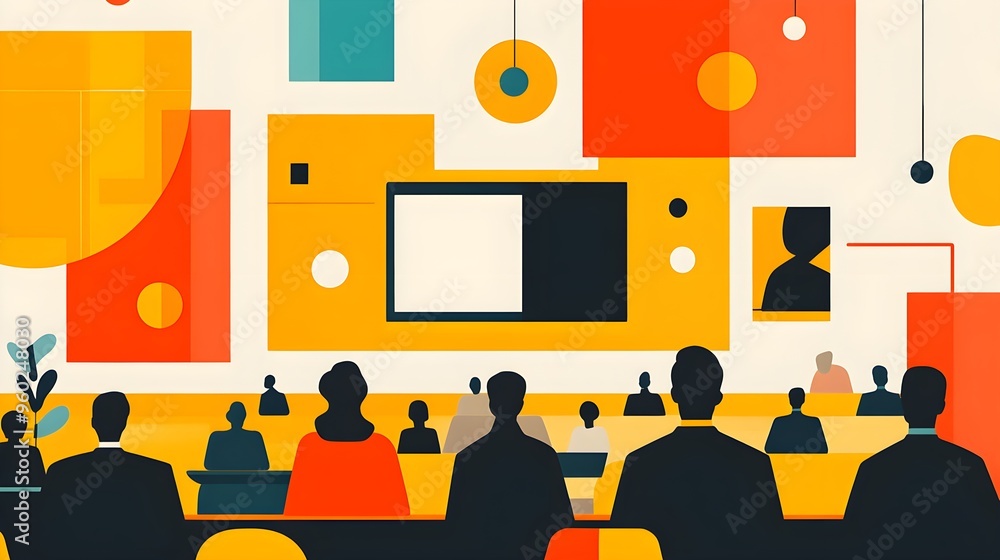 Wall mural a flat design of a tech conference banner with uniform line thickness and color scheme