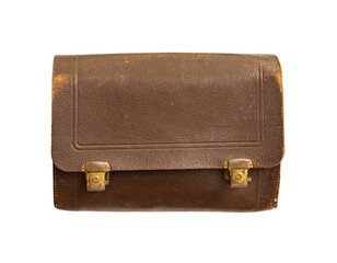 old leather briefcase on white, isolated